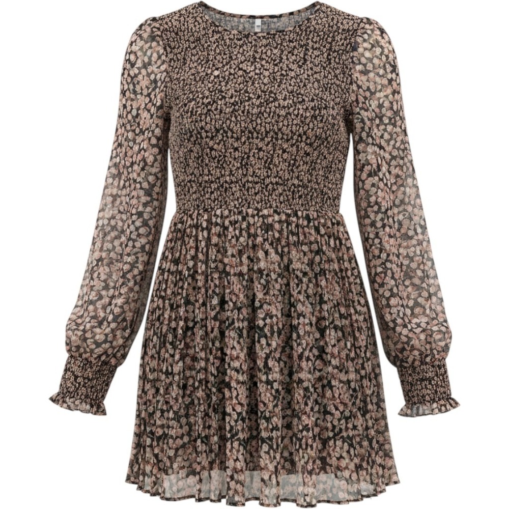 Lulus Smocked Floral Forever Mini Dress Navy Long Sleeve Fit Flare Size M EUC
